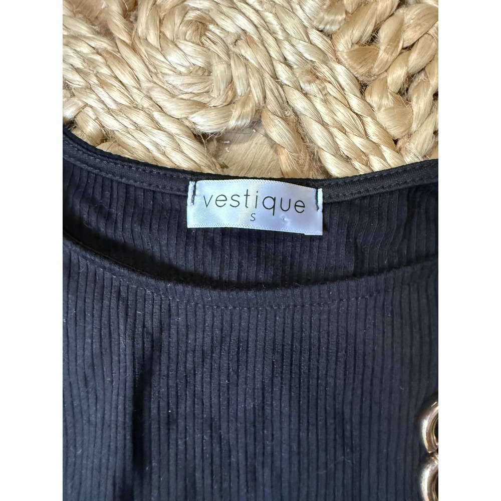 Vestique Black‎ Ribbed Swiss Dot Mesh Puff Sleeve Bodice Bodysuit Small - Picture 2 of 6